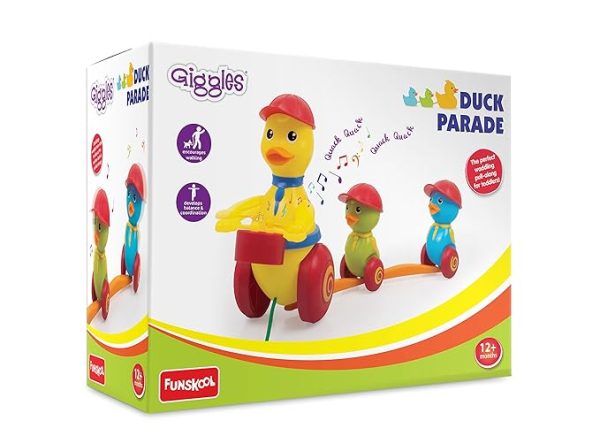 Funskool Giggles, Duck Parade, 2 in Pull Along Toy, Drum,Linking,Encourages Walking, 12 Months & above, Infant and Preschool Toys