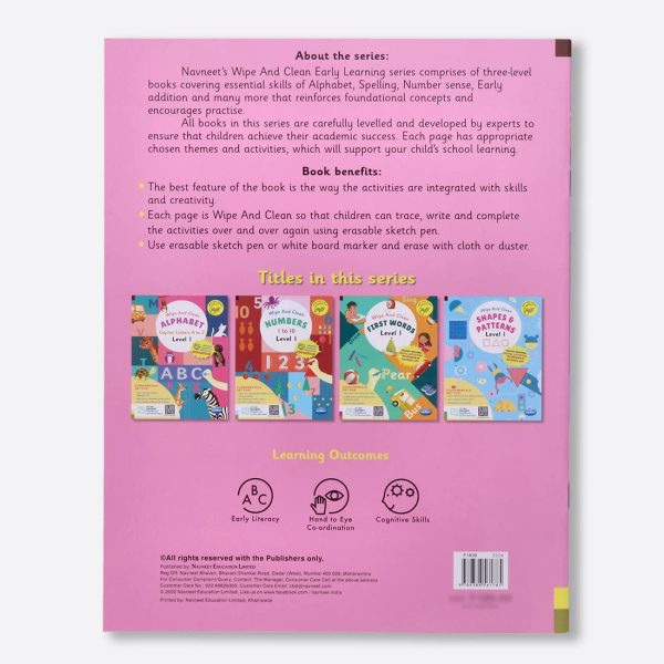 Navneet Wipe and Clean School readiness activity books - set of 4 - Alphabet A to Z, Numbers 1 to 10, First Words, Shapes & Patterns- Writing - Reusable Practice Books Level 1 - Image 3