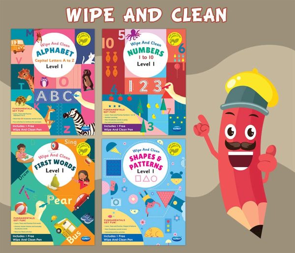 Navneet Wipe and Clean School readiness activity books - set of 4 - Alphabet A to Z, Numbers 1 to 10, First Words, Shapes & Patterns- Writing - Reusable Practice Books Level 1 - Image 8