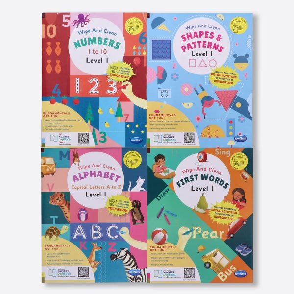 Navneet Wipe and Clean School readiness activity books - set of 4 - Alphabet A to Z, Numbers 1 to 10, First Words, Shapes & Patterns- Writing - Reusable Practice Books Level 1 - Image 9