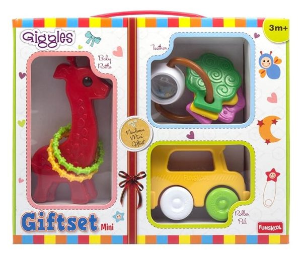 Funskool Giggles, Gift Set Mini, Multicolour Baby Toy Gift Set for New Born, Rattle,Teether,Vehicle, 6 Months & Above, Infant Toys